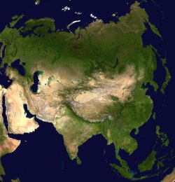 Asia, imagen ortográfica de satélite