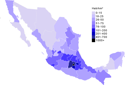 Densidad de población en México