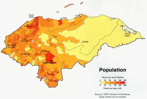 Honduras: densidad de población
