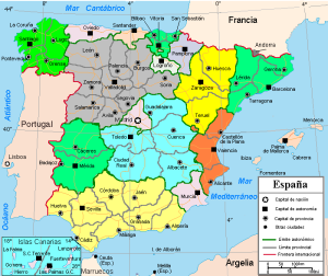 Commons Wikimedia: Mapa de España con las principales ciudades