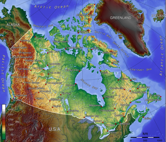 Commons Wikimedia: Mapa topográfico de Canadá
