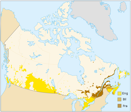 Commons Wikimedia: Distribución del inglés y el francés en Canadá