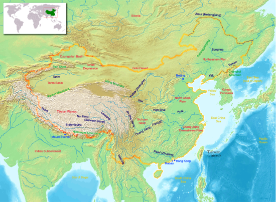 Commons Wikimedia: Mapa, relieve de China