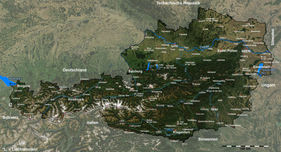 Commons Wikimedia: Ortoimagen de Austria, con ríos y lagos destacados