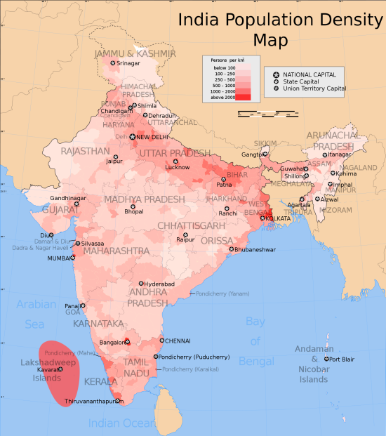 Commons Wikimedia: Densidad de población en la India