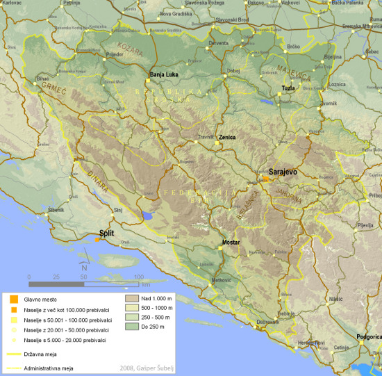 Commons Wikimedia: Mapa físico de Bosnia-Herzegovina