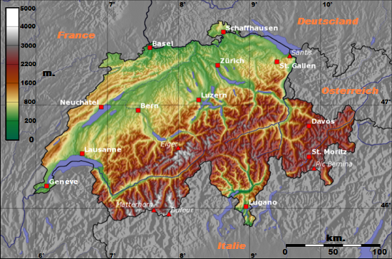 Commons Wikimedia: Mapa físico de Suiza.