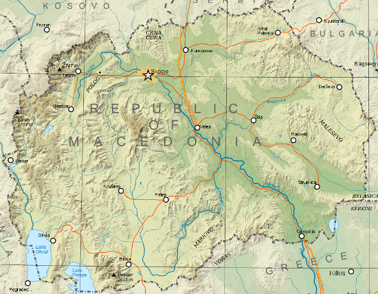 Commons Wikimedia: Mapa de la República de Macedonia (Relieve)