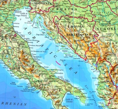 Adriatic Sea Physical Map 400x369 